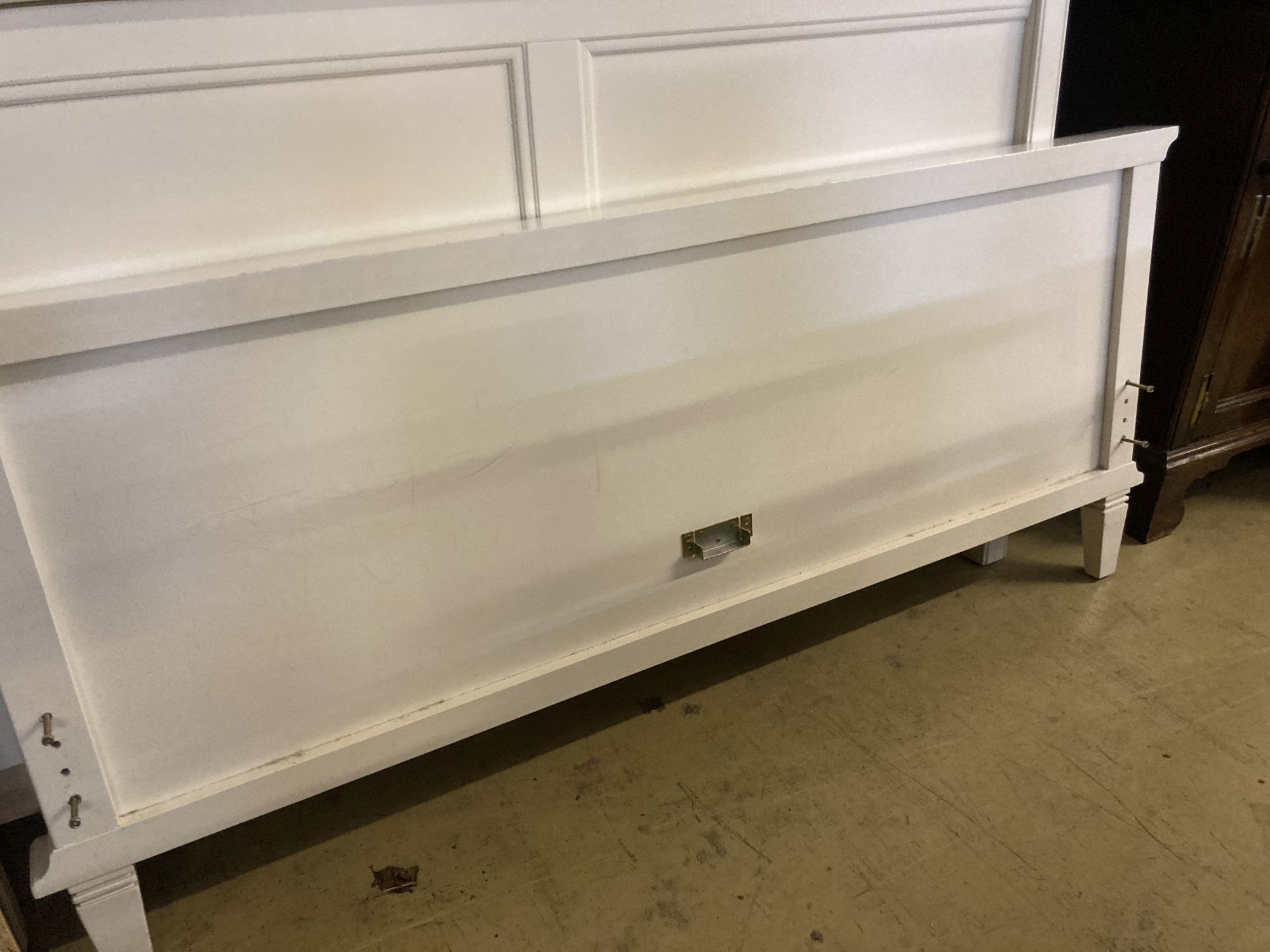 A contemporary white painted five foot bedframe, headboard height 102cm